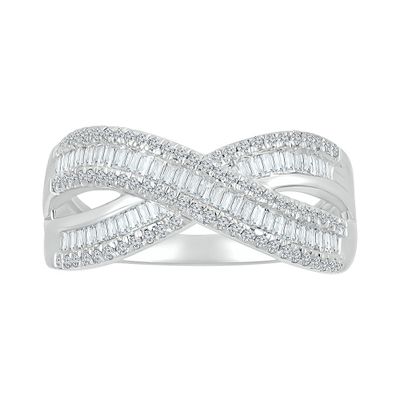 Crossover Ring with Baguette Diamonds 10K White Gold (5/8 ct. tw.)