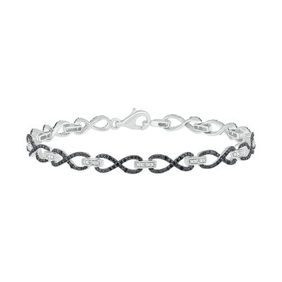 Infinity Bracelet with Black & White Diamonds in Sterling Silver (1/2 ct. tw.)