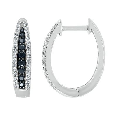 Oval Hoop Earring with Black & White Diamonds in Sterling Silver (1/2 ct. tw.)