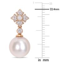Cultured Freshwater Pearl Earrings with Diamond Drop in 10K Rose Gold (1/8 ct. tw.)