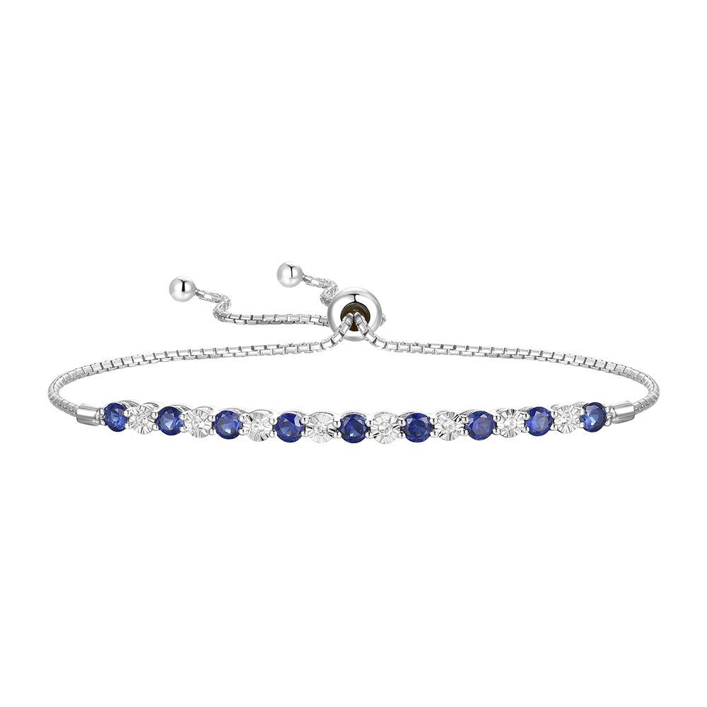Lab-Created Blue Sapphire & Diamond Bolo Bracelet in Sterling Silver