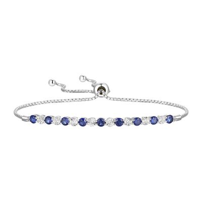 Lab-Created Blue Sapphire & Diamond Bolo Bracelet in Sterling Silver
