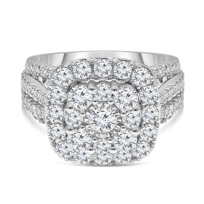 Lab Grown Diamond Engagement Ring with Cushion Cluster 14K White Gold (3 ct. tw.)