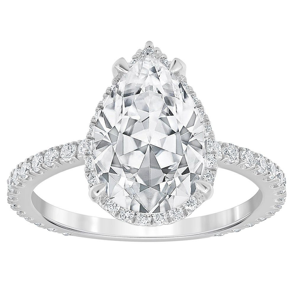 Lab Grown Diamond Pear-Shaped Halo Engagement Ring 18K White Gold (3 1/2 ct. tw.)