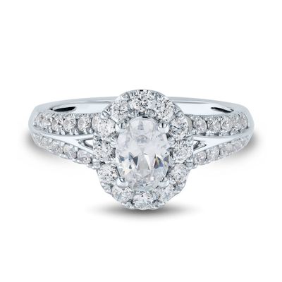 Lab Grown Diamond Oval Engagement Ring with Halo 14K White Gold (1 1/2 ct. tw.)