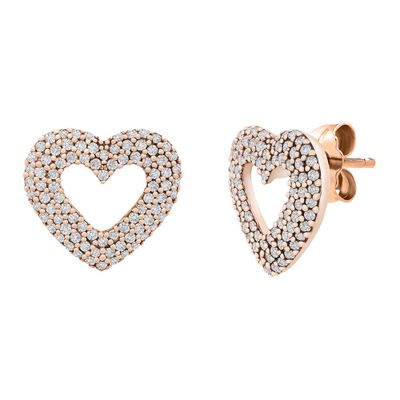 Diamond Heart Stud Earrings with Cut-Outs in 14K Rose Gold (1/3 ct. tw.)