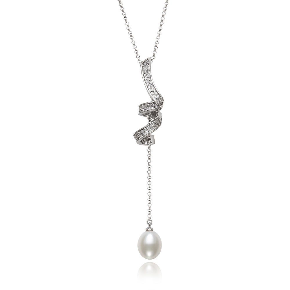 Pearl Lariat Necklace in Sterling Silver