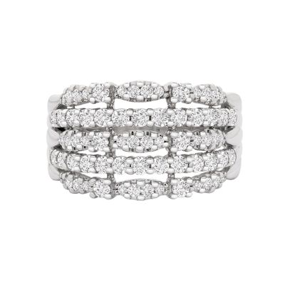 Multi-Row Diamond Ring with Scalloped Edge 10K White Gold (1 ct. tw.)