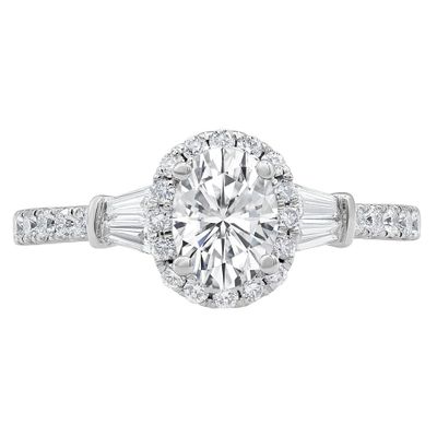 Lab Grown Diamond Oval Engagement Ring with Baguette Side Stones 14K White Gold (1 1/4 ct. tw.)