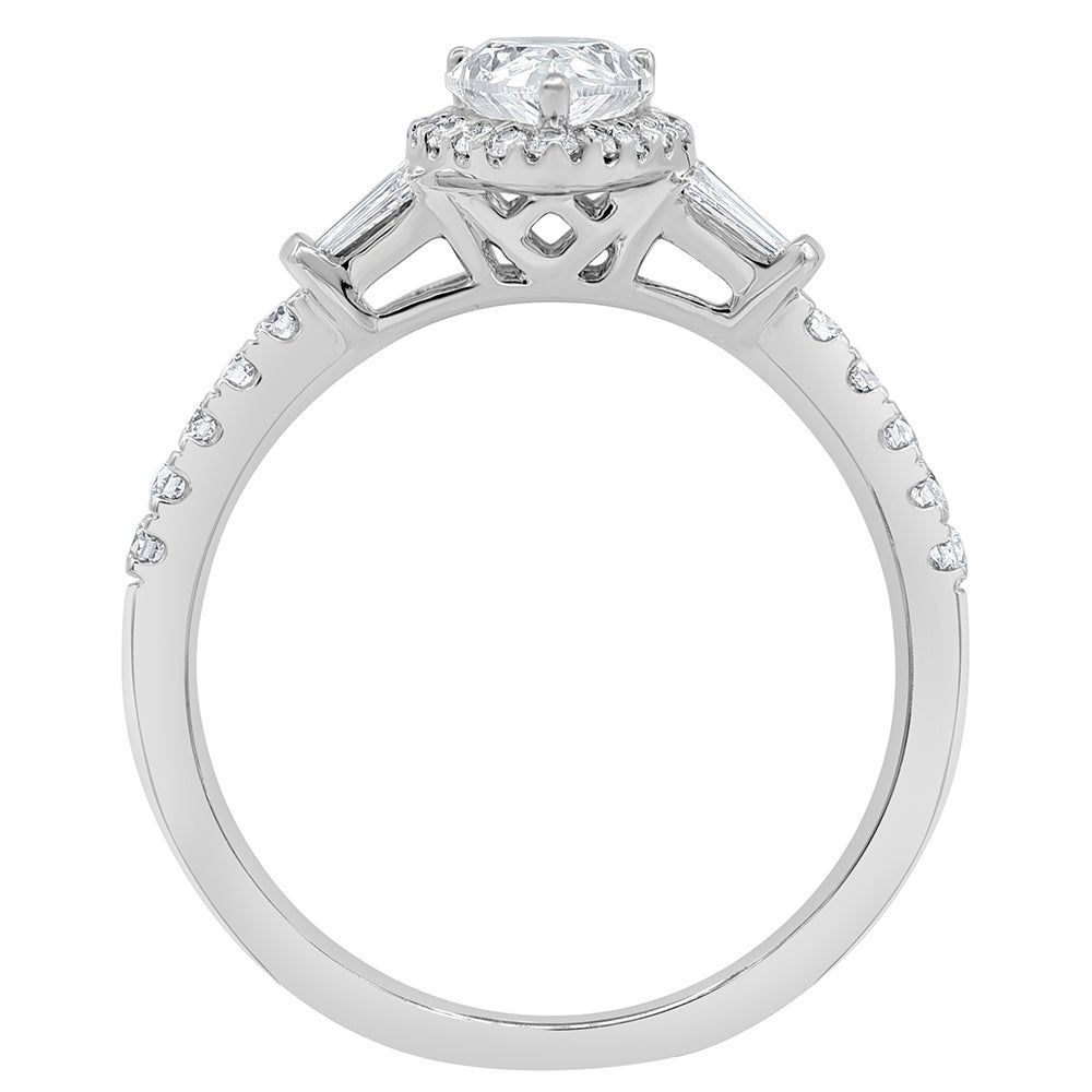 Lab Grown Diamond Pear-Shaped Engagement Ring with Baguette Side Stones 14K White Gold (1 1/4 ct. tw.)