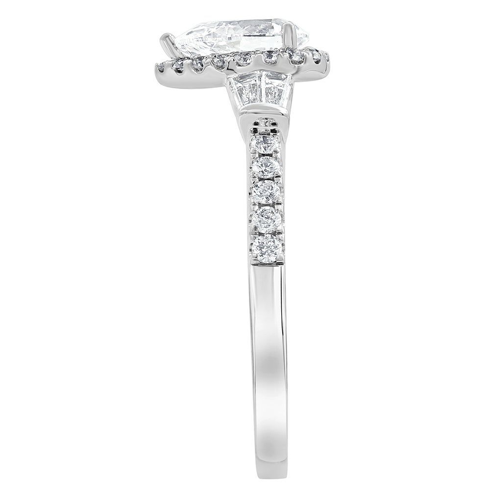 Lab Grown Diamond Pear-Shaped Engagement Ring with Baguette Side Stones 14K White Gold (1 1/4 ct. tw.)