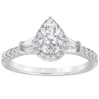 Lab Grown Diamond Pear-Shaped Engagement Ring with Baguette Side Stones 14K White Gold (1 1/4 ct. tw.)