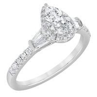 Lab Grown Diamond Pear-Shaped Engagement Ring with Baguette Side Stones 14K White Gold (1 1/4 ct. tw.)