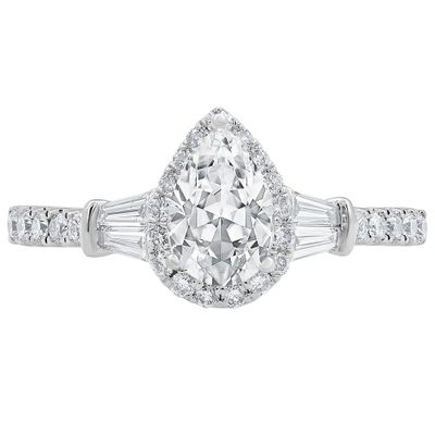 Lab Grown Diamond Pear-Shaped Engagement Ring with Baguette Side Stones 14K White Gold (1 1/4 ct. tw.)