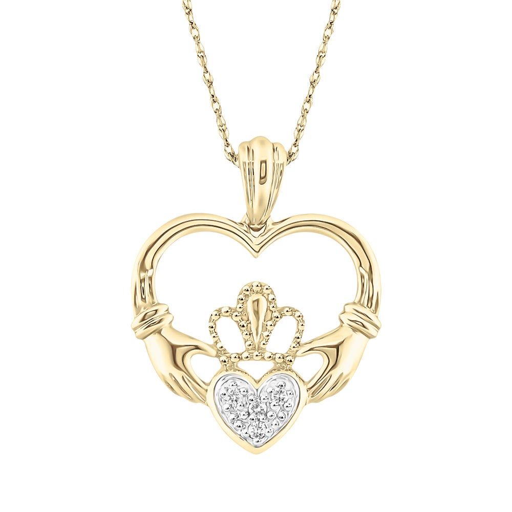 Claddagh Pendant with Diamond Accents in 10K Yellow Gold