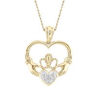 Claddagh Pendant with Diamond Accents in 10K Yellow Gold