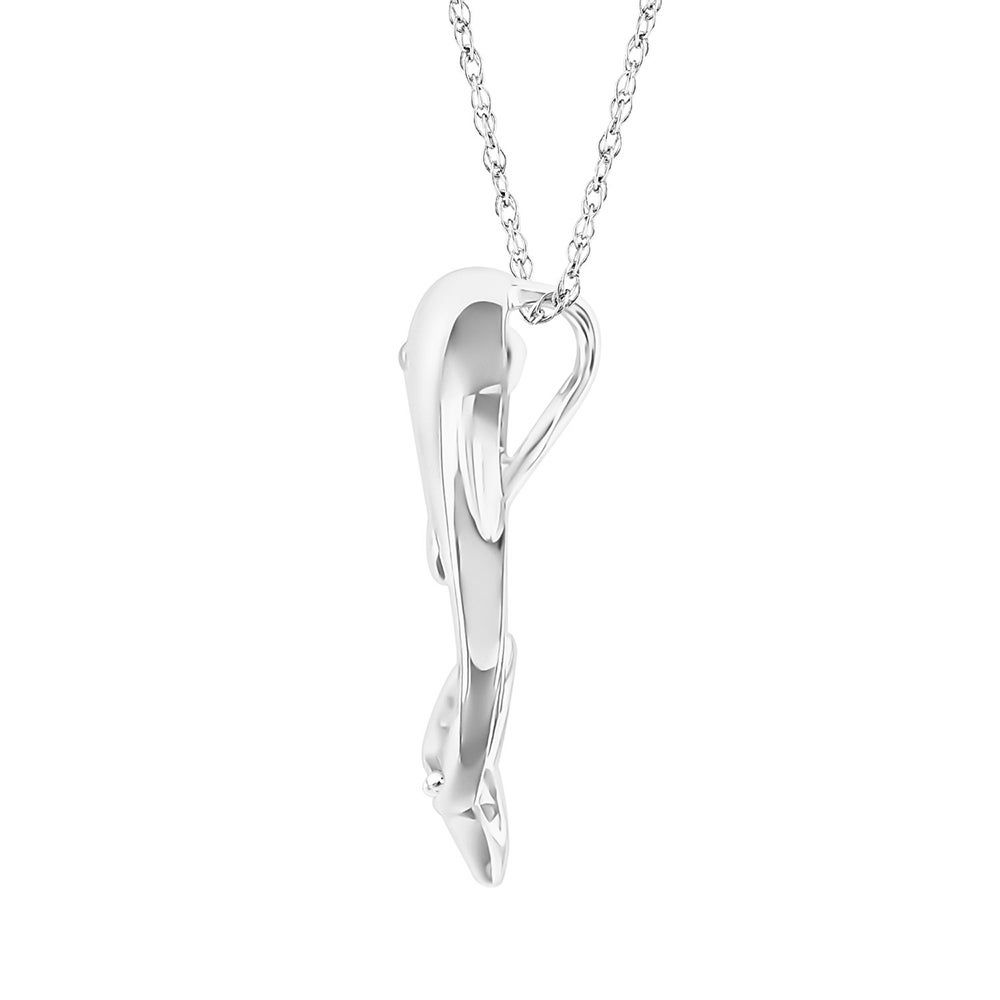 Dolphin Pendant with Diamond Accents in 10K White Gold