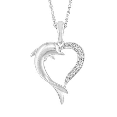 Dolphin Heart Pendant with Diamond Accents in 10K White Gold