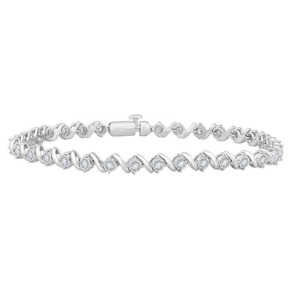 S-Link Tennis Bracelet with Diamond Illusion Settings in 10K White Gold (1 ct. tw.)