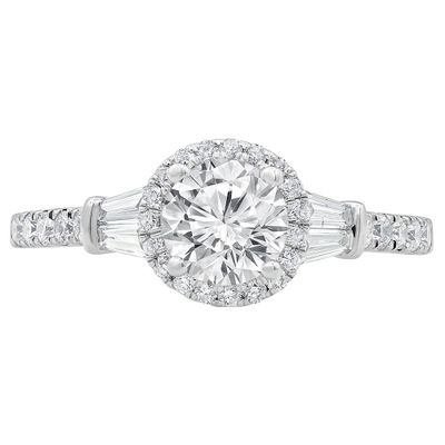 Lab Grown Diamond Round Engagement Ring with Baguette Side Stones 14K White Gold (1 1/4 ct. tw.)