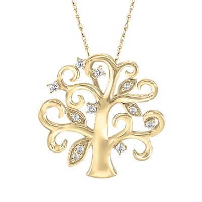 Tree of Life Pendant with Diamonds in 10K Yellow Gold (1/10 ct. tw.)