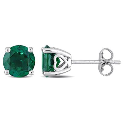 Lab-Created Emerald Stud Earrings with Heart Baskets in Sterling Silver