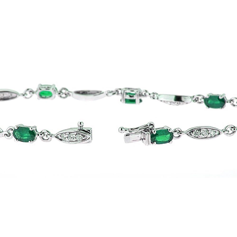Oval Emerald and Diamond Bracelet in 10K White Gold (1/3 ct. tw.)