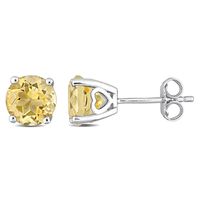 Citrine Stud Earrings with Heart Baskets in Sterling Silver
