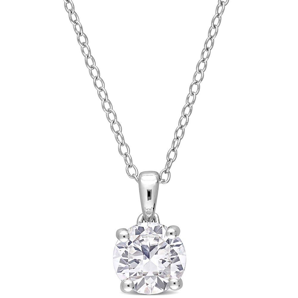 Lab-Created White Sapphire Solitaire Pendant in Sterling Silver