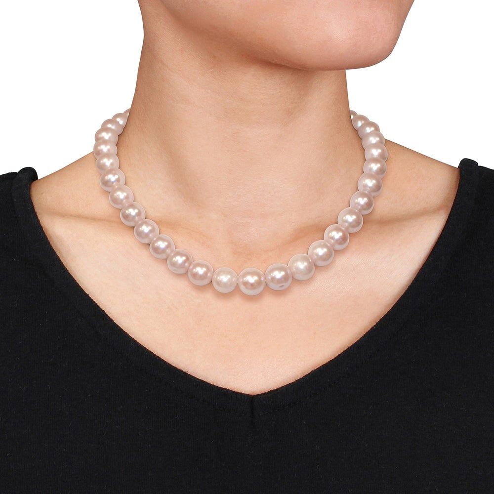 Pink Cultured Freshwater Pearl Necklace in 14K White Gold, 11-12mm, 18â