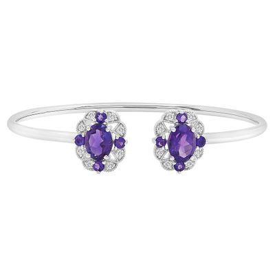 Amethyst Cuff Bracelet with White Topaz in Sterling Silver