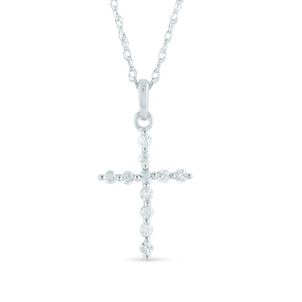 Diamond Cross Pendant with Shared Prongs in 14K Gold (1/10 ct. tw