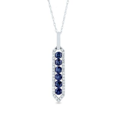 Blue Sapphire & Diamond Pendant in 14K White Gold (1/7 ct. tw