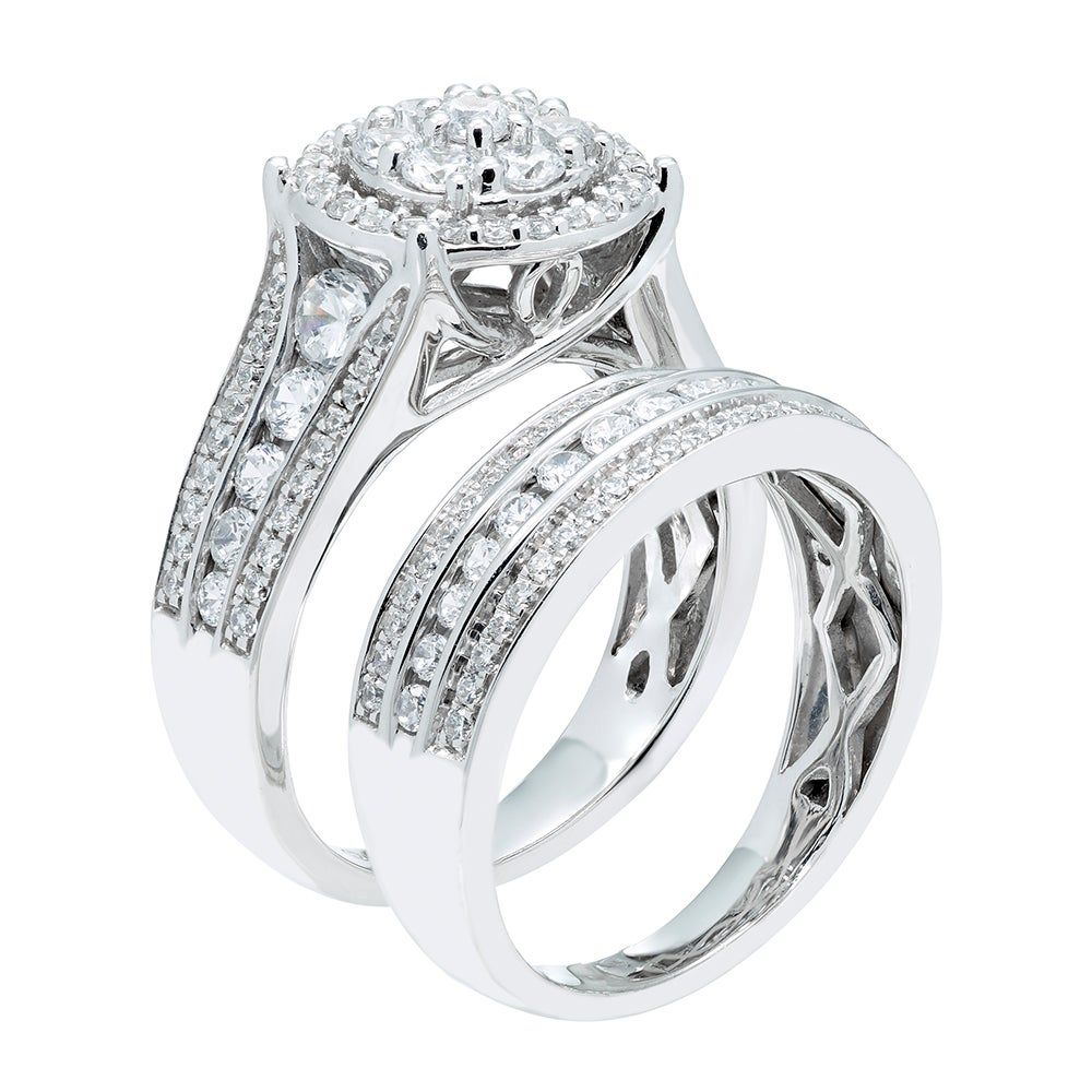 Diamond Bridal Set with Cluster 10K White Gold (2 ct. tw.)