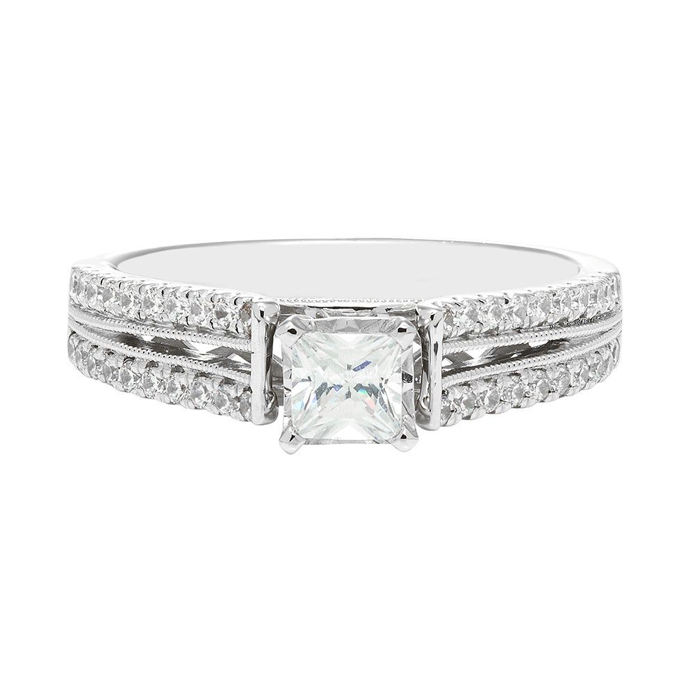 Princess-Cut Diamond Engagement Ring with Split-Shank Band 10K White Gold (1/2 ct. tw.)