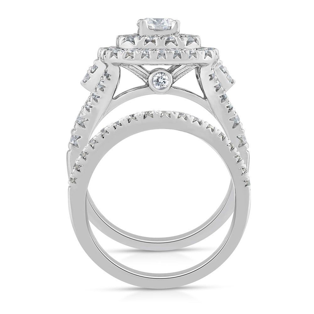 Round Diamond Bridal Set with Double Halos 14K White Gold (2 ct. tw.)