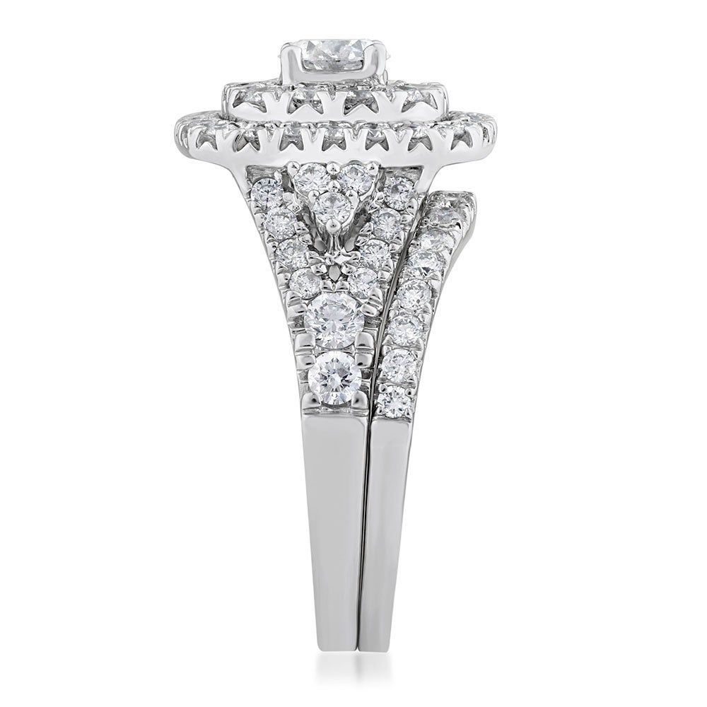 Round Diamond Bridal Set with Double Halos 14K White Gold (2 ct. tw.)