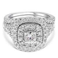 Round Diamond Bridal Set with Double Halos 14K White Gold (2 ct. tw.)