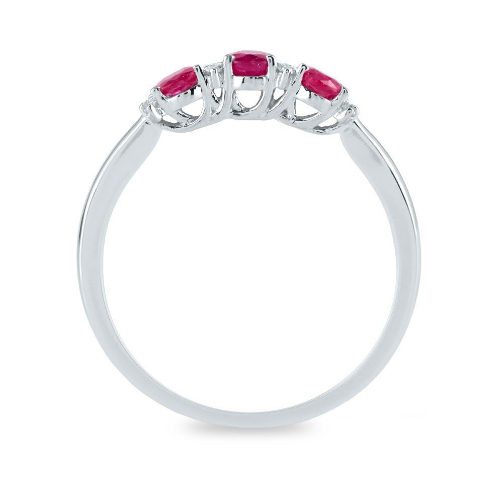 Three-Stone Ruby & Diamond Ring 14K White Gold