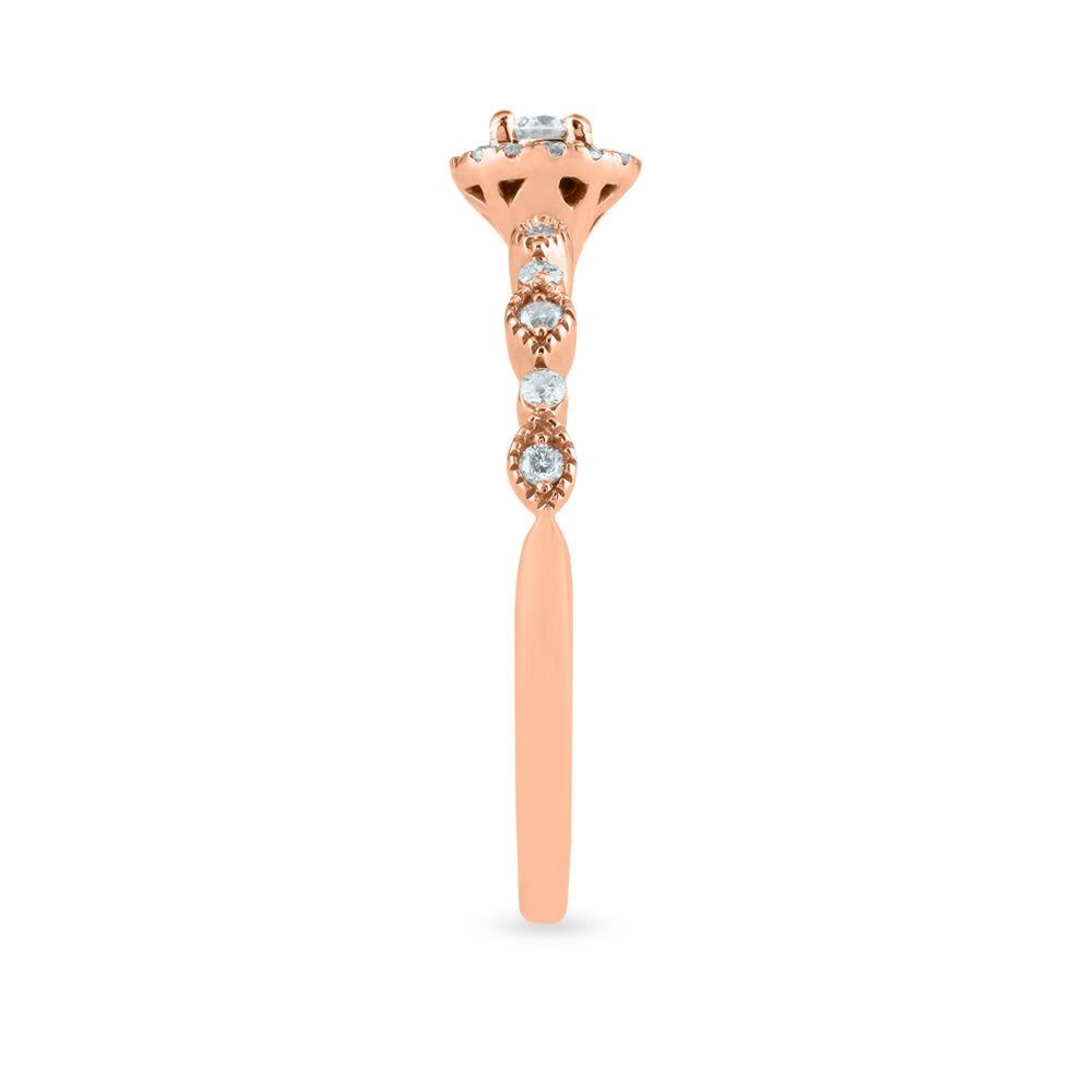 Round Diamond Ring with Halo & Scalloped Band 14K Rose Gold (1/4 ct. tw.)