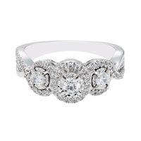 Three-Stone Diamond Engagement Ring with Illusion Halos 10K White Gold (5/8 ct. tw.)