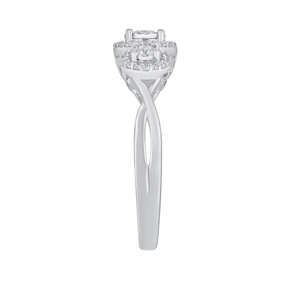 Three-Stone Diamond Engagement Ring with Open Halos 10K White Gold (1/4 ct. tw.)