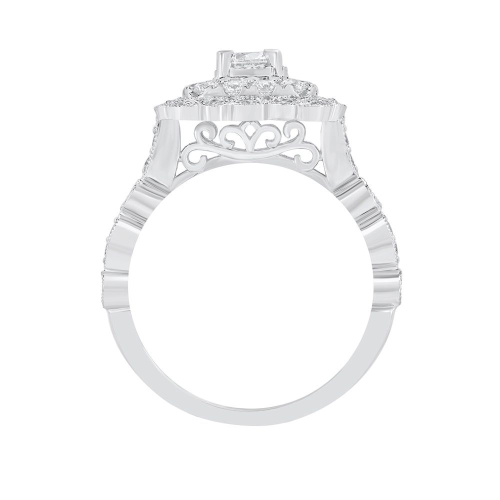 Diamond Double Halo Engagement Ring with Milgrain 14K White Gold (7/8 ct. tw.)