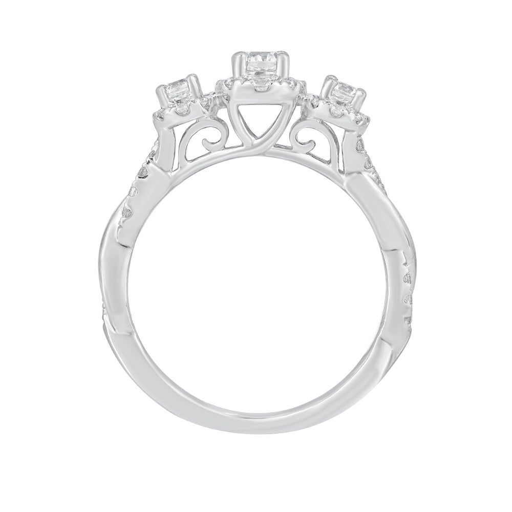 Three-Stone Diamond Engagement Ring with Oval Halos 10K White Gold (5/8 ct. tw.)