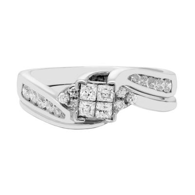 Quad Princess-Cut Diamond Engagement Ring with Bypass Band 10K White Gold (1/2 ct. tw.)
