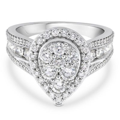 Pear-Shaped Cluster Diamond Engagement Ring 10K White Gold (2 ct. tw.)