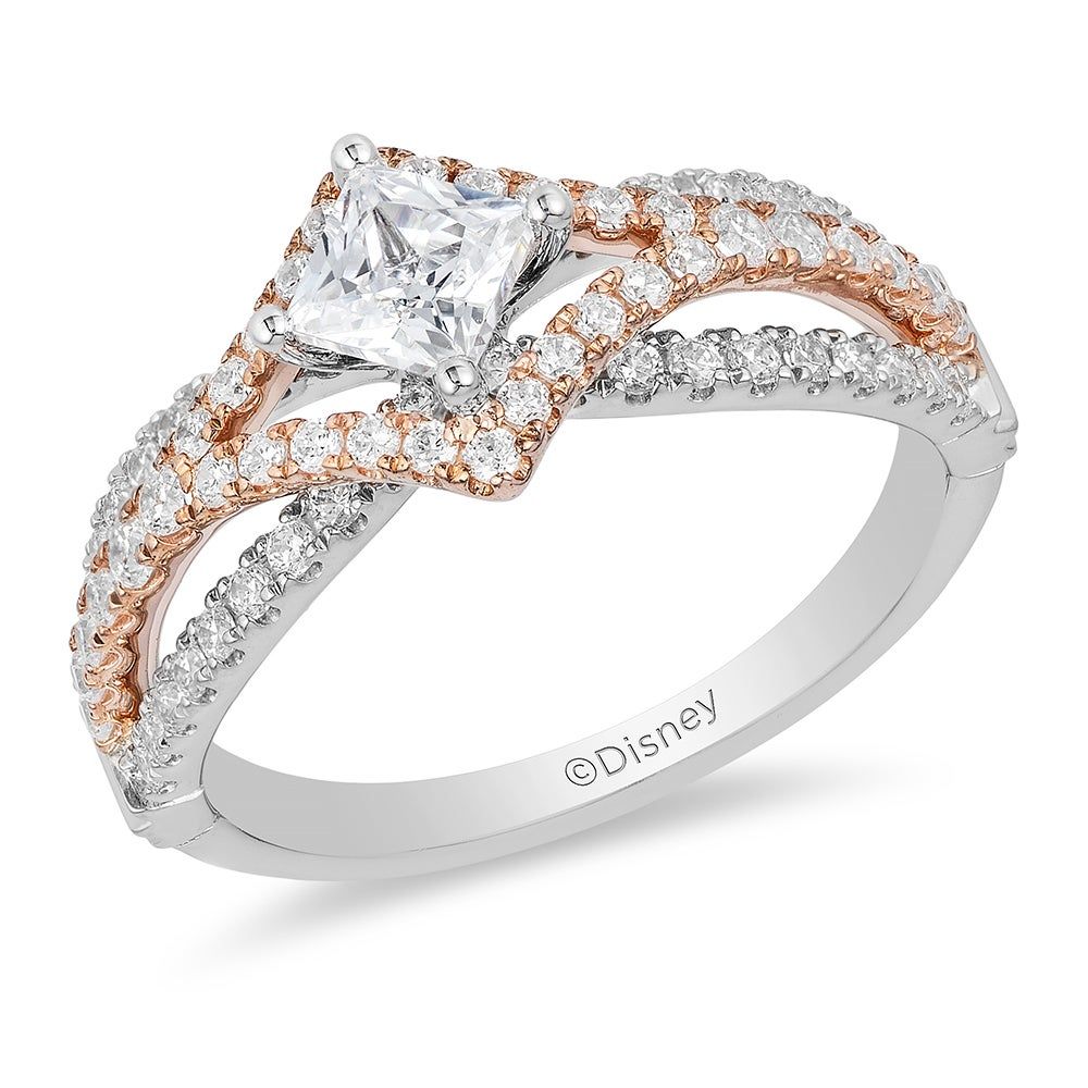 Aurora Engagement Ring with Princess-Cut Diamond in 14K White & Rose Gold (1 ct. tw.)