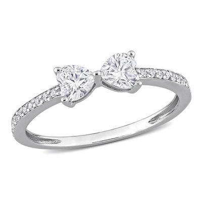 Heart-Shaped Moissanite Stacking Ring with Bow Design Sterling Silver (3/5 ct. tw.)