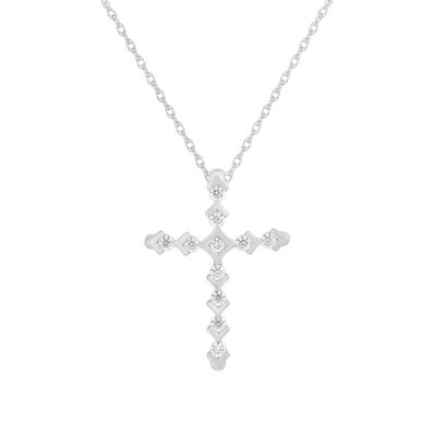 Diamond Cross Pendant with Chevron Details in 10K White Gold (1/5 ct. tw.)