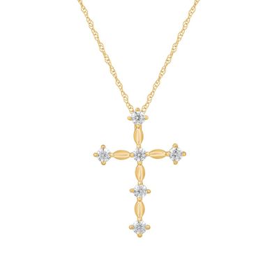 Diamond Cross Pendant with Marquise-Shaped Details in 10K Yellow Gold (1/4 ct. tw.)